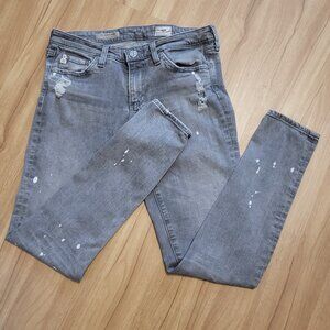 AG Gray Distressed Legging Ankle Jean